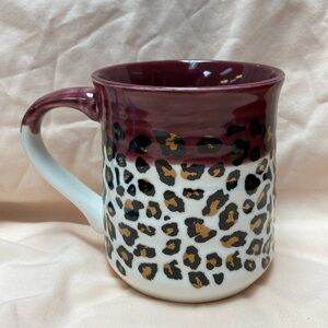 Heartland Hive Stoneware Coffee Mug Leopard Animal Print Brown Gold Metallic